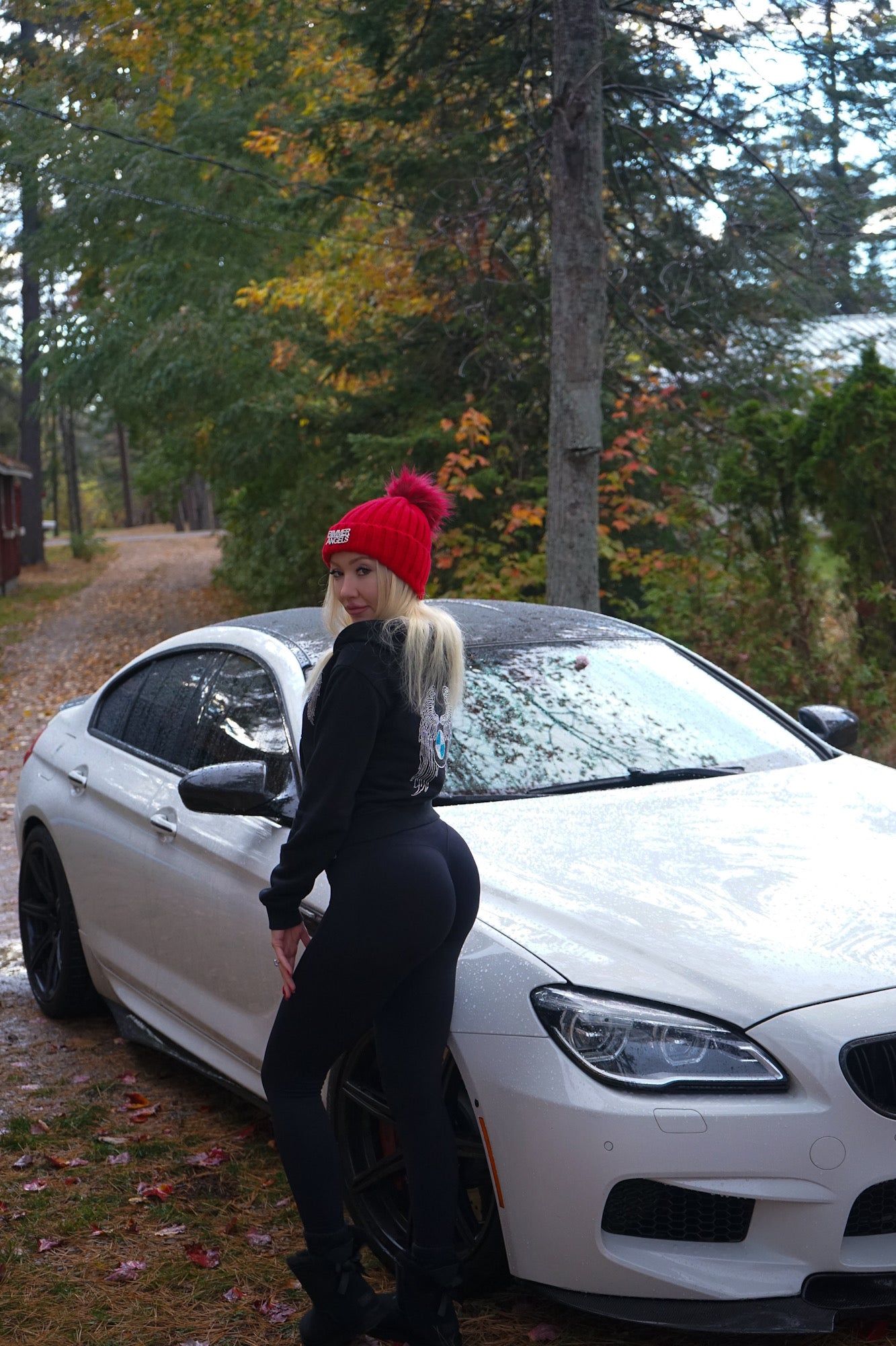Crimson Red Fur Pom Beanie - Bimmer Angels