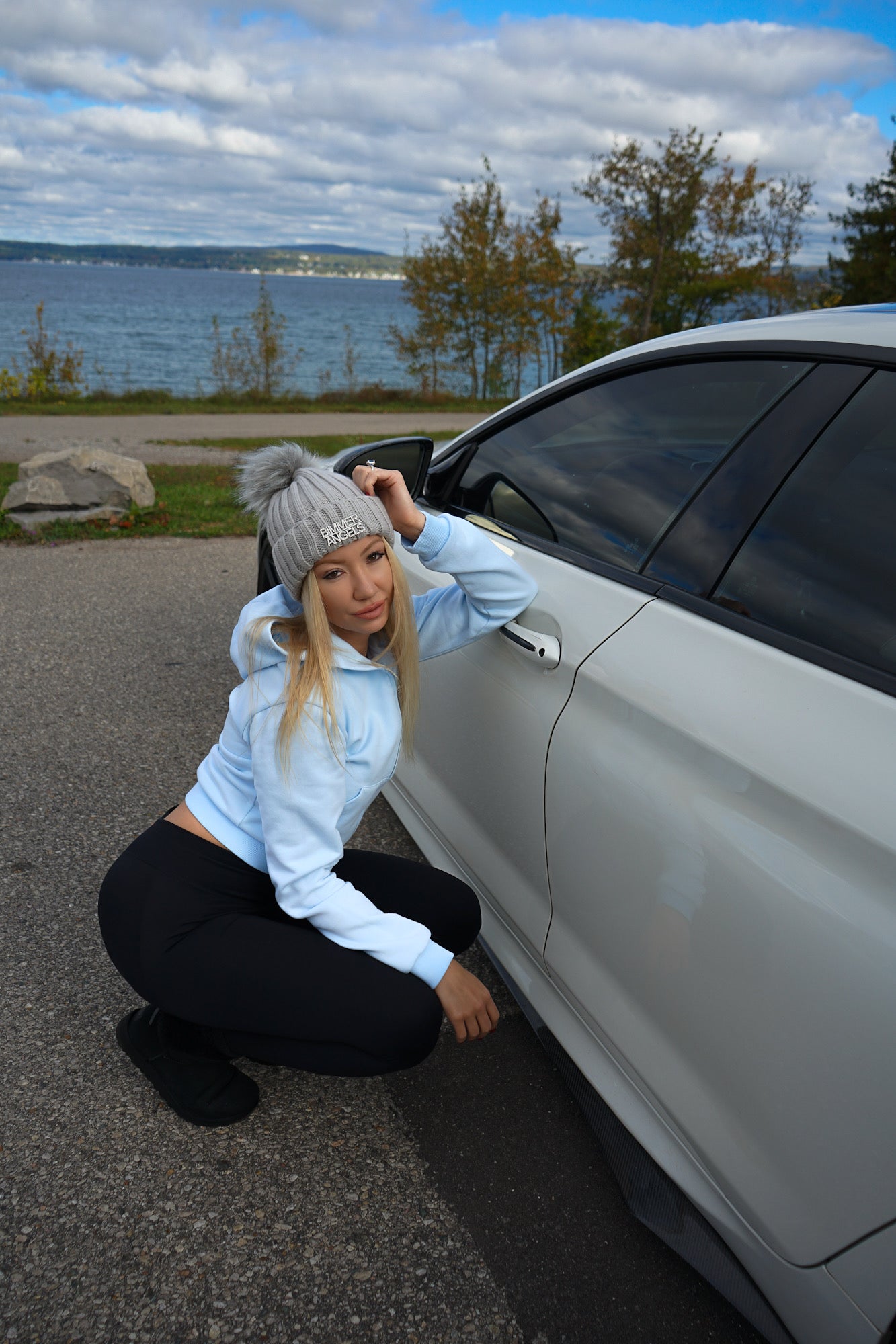 Silver Gray Fur Pom Beanie - Bimmer Angels