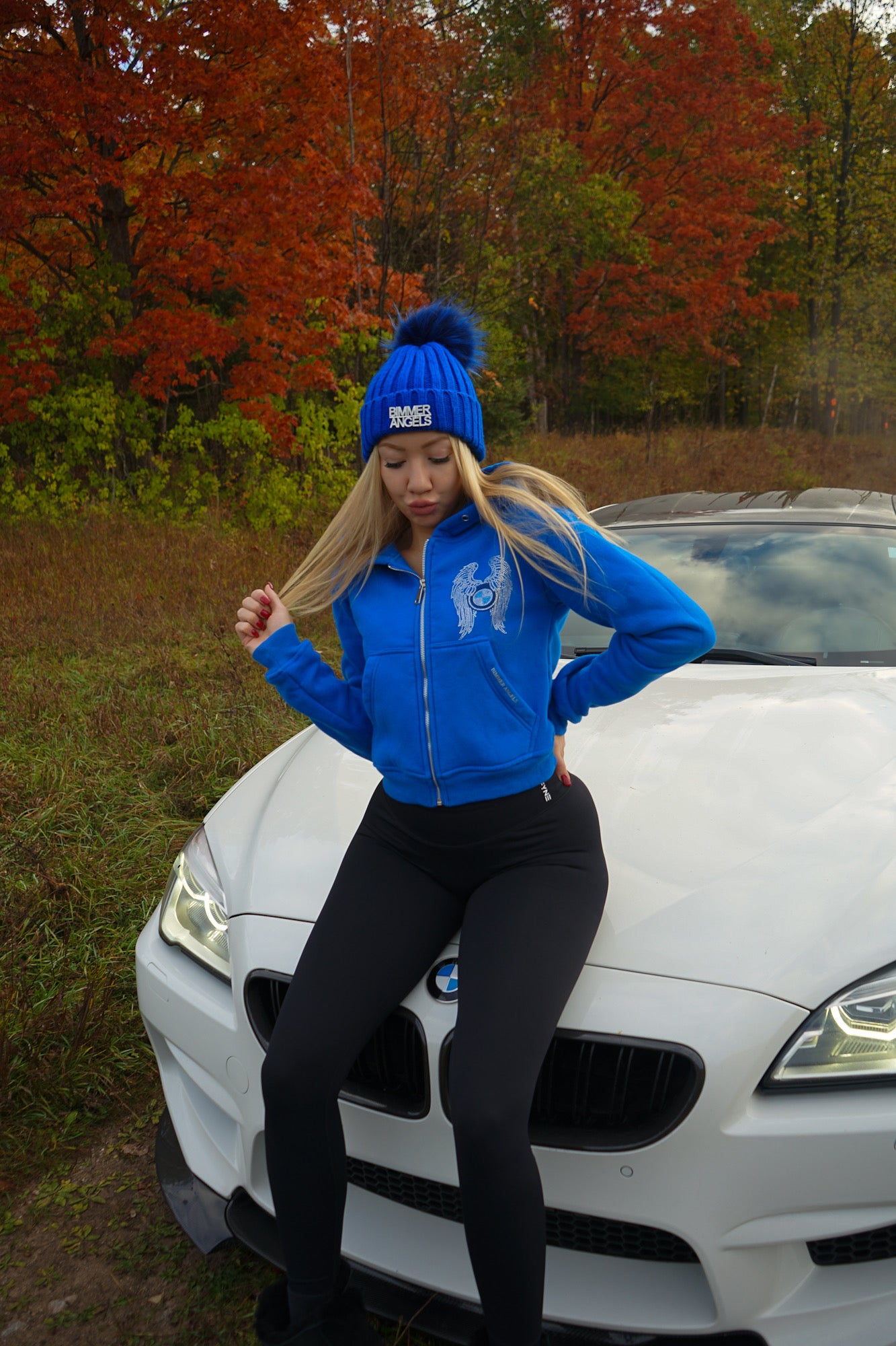 Radiant Blue Fur Pom Beanie - Bimmer Angels