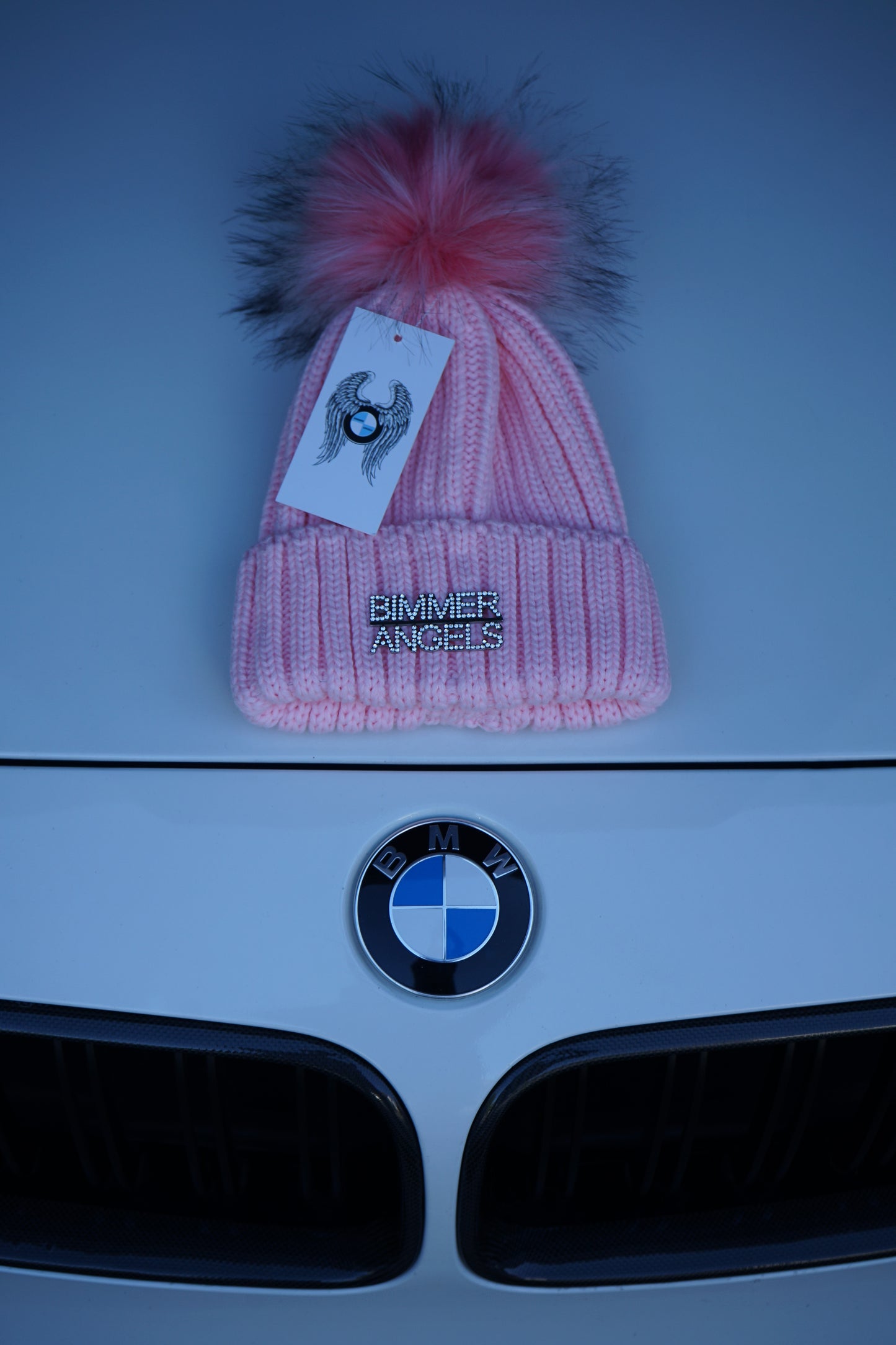 Rose Pink Fur Pom Beanie - Bimmer Angels