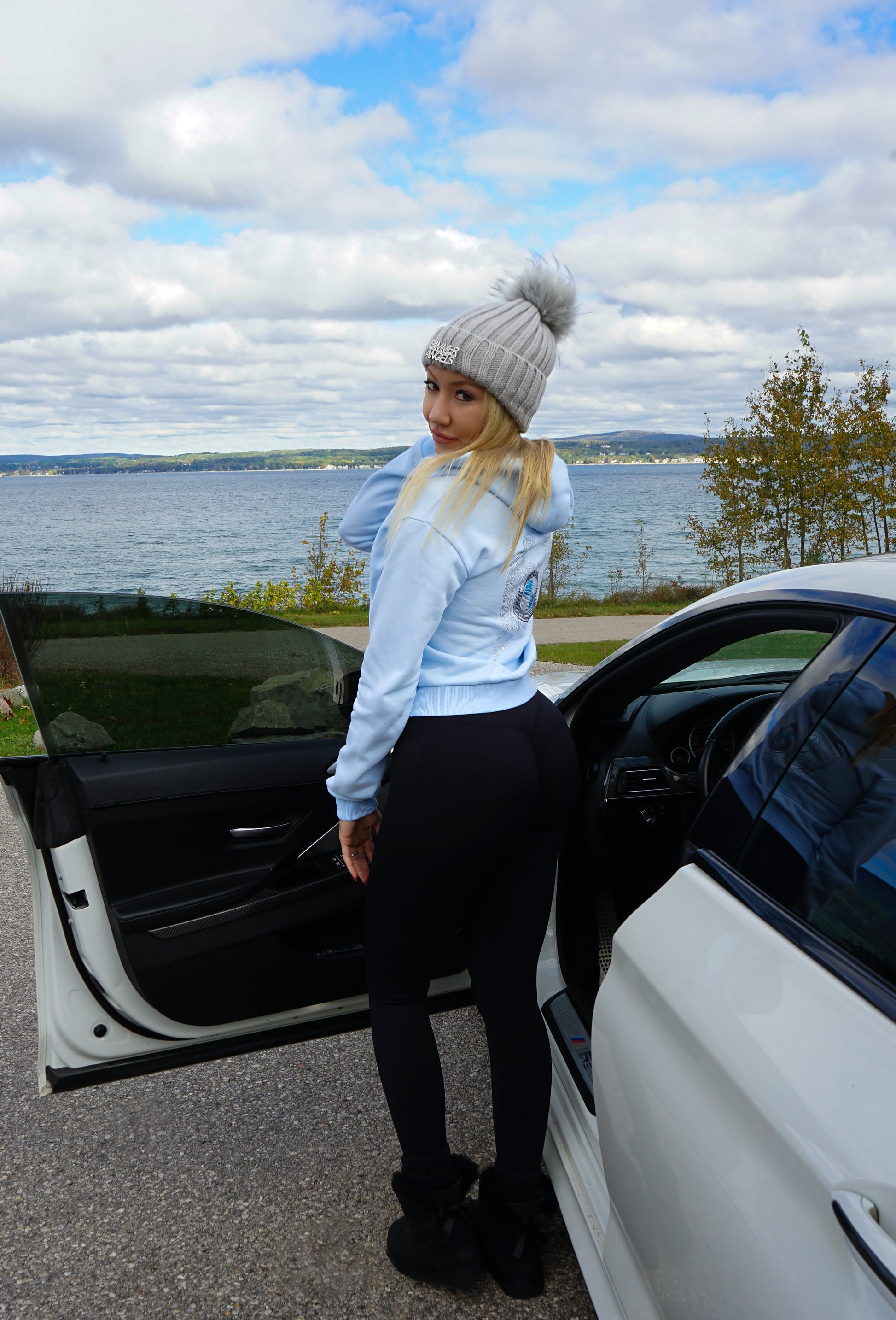 Silver Gray Fur Pom Beanie - Bimmer Angels