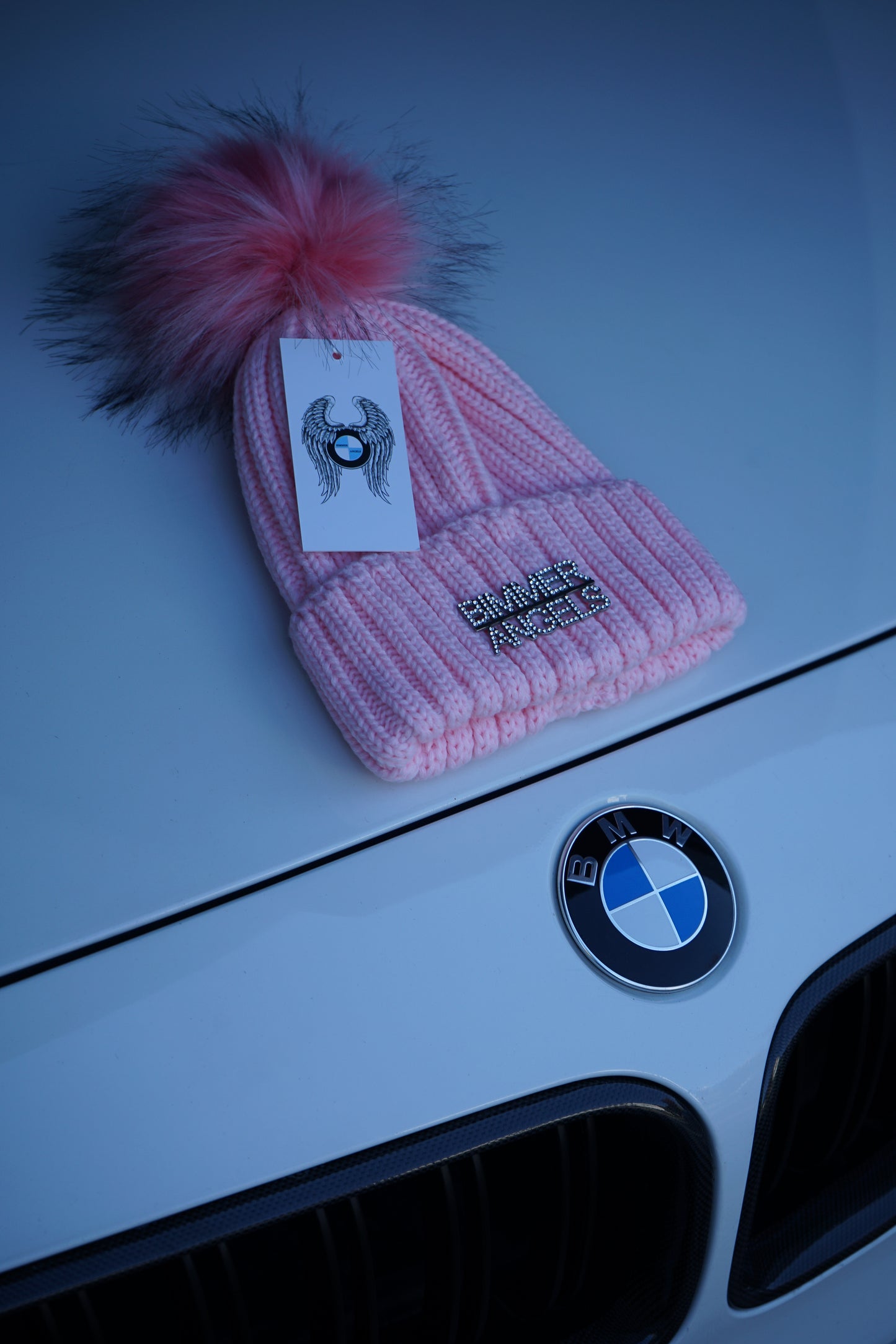 Rose Pink Fur Pom Beanie - Bimmer Angels