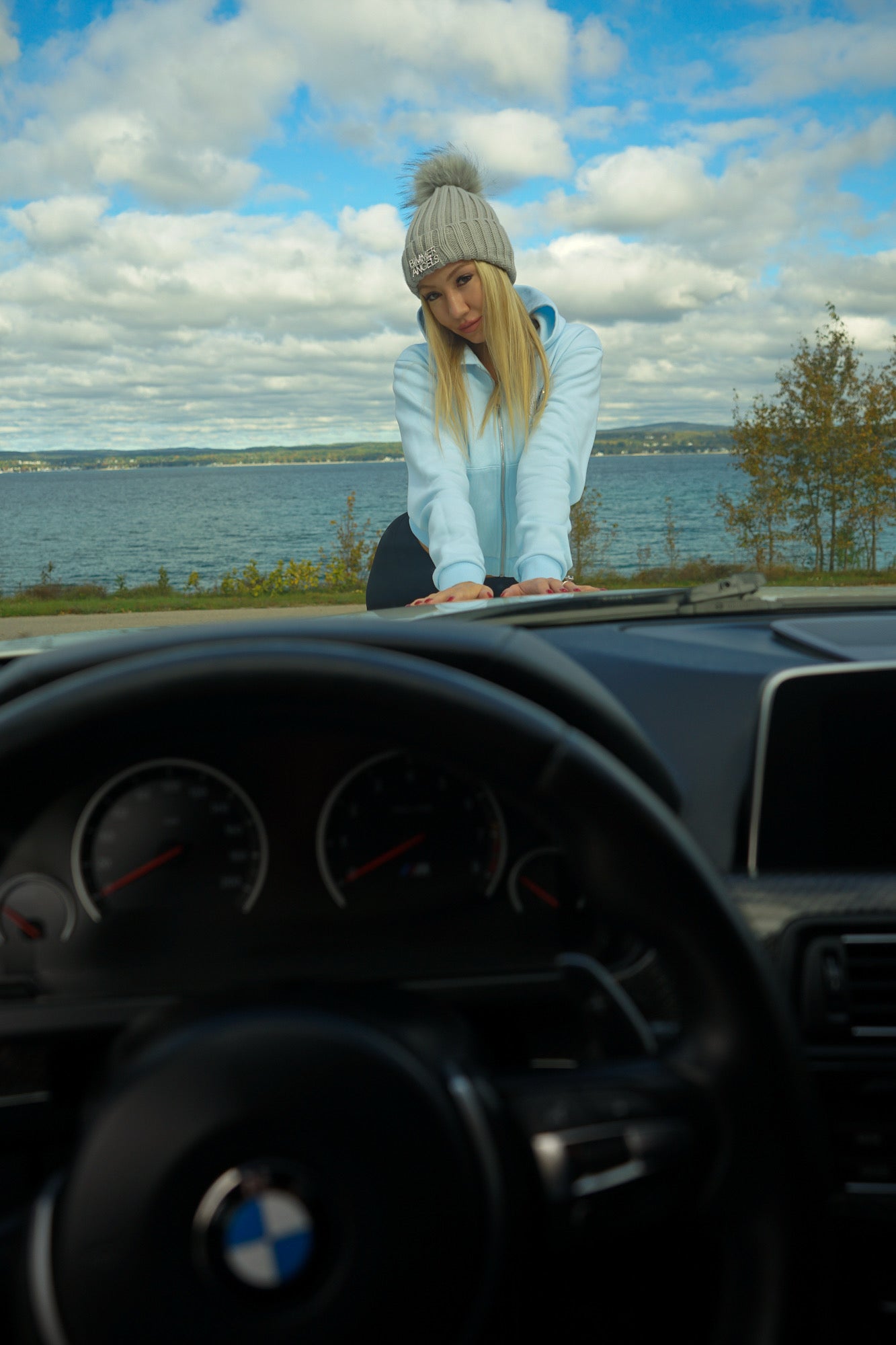 Silver Gray Fur Pom Beanie - Bimmer Angels