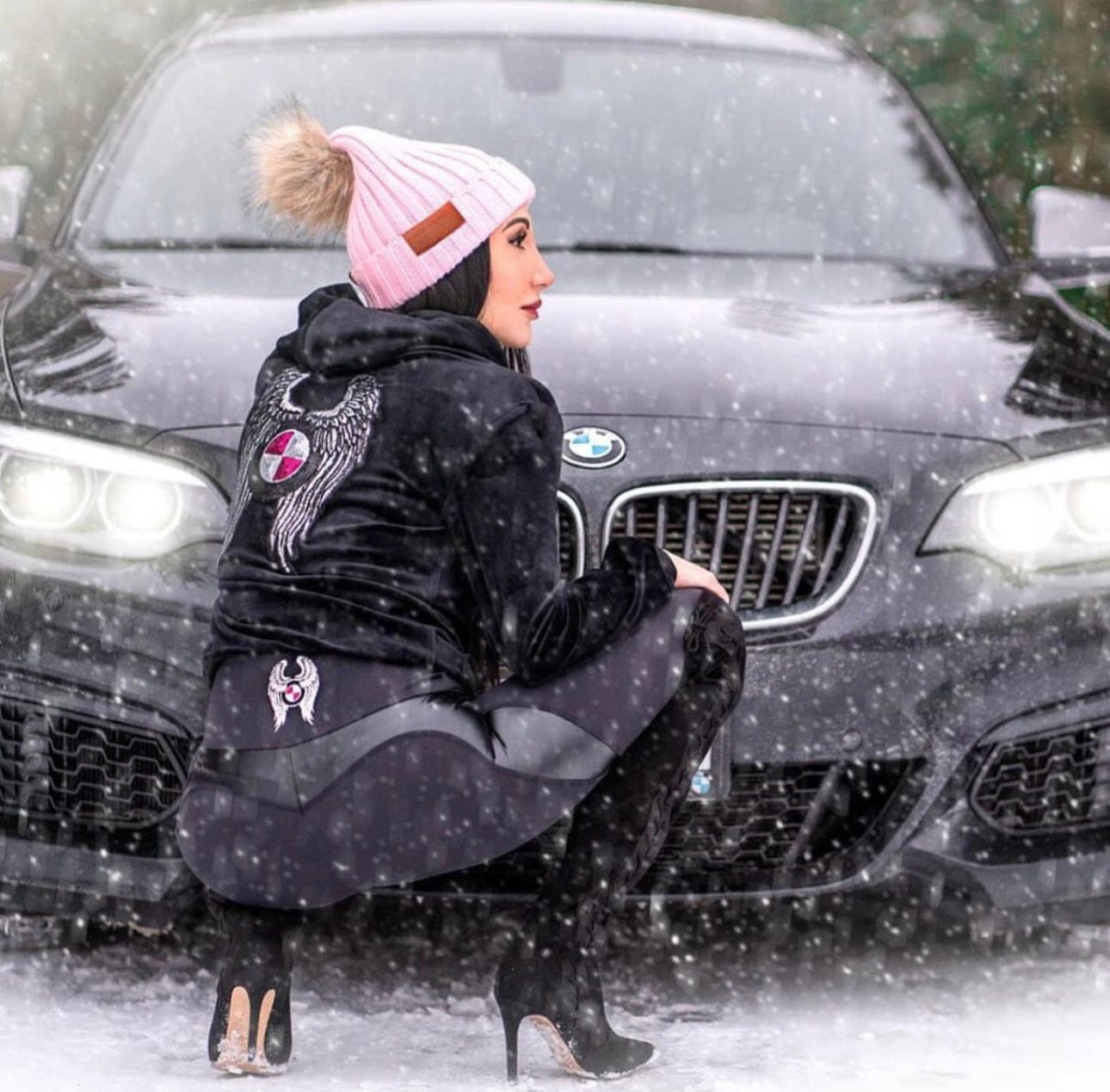Velour Black Bimmer Angel Hoodie
