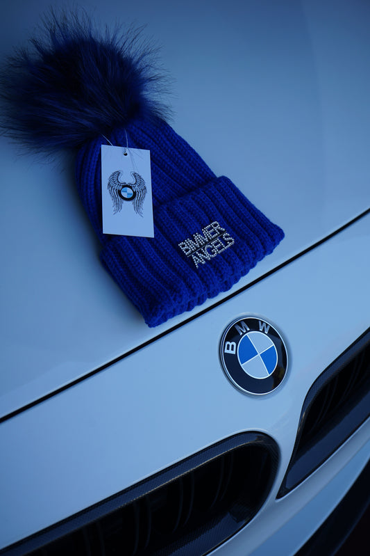 Radiant Blue Fur Pom Beanie