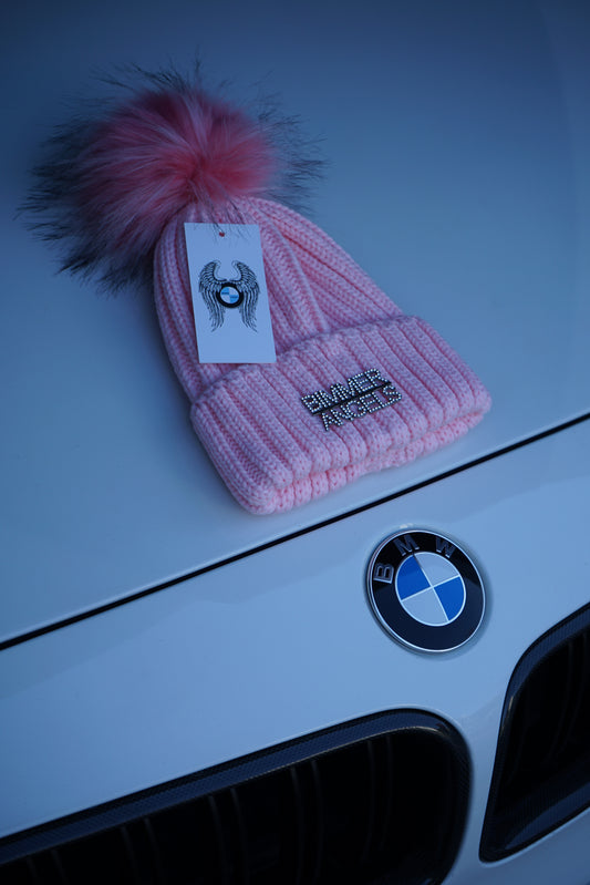 Rose Pink Fur Pom Beanie