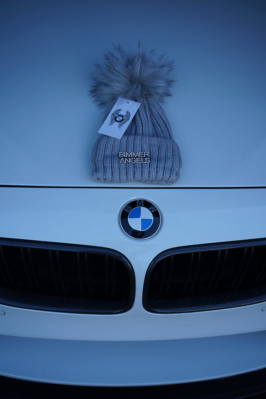 Silver Gray Fur Pom Beanie